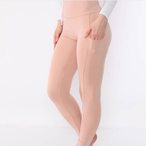 CM Fashion Womens Skin Color Leggings, With Pockets - Picture 1 of 9
